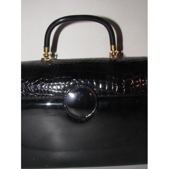 La Regale Vintage Black Lucite and Black Patent Leather Top Handle Bag - Picture 10 of 10